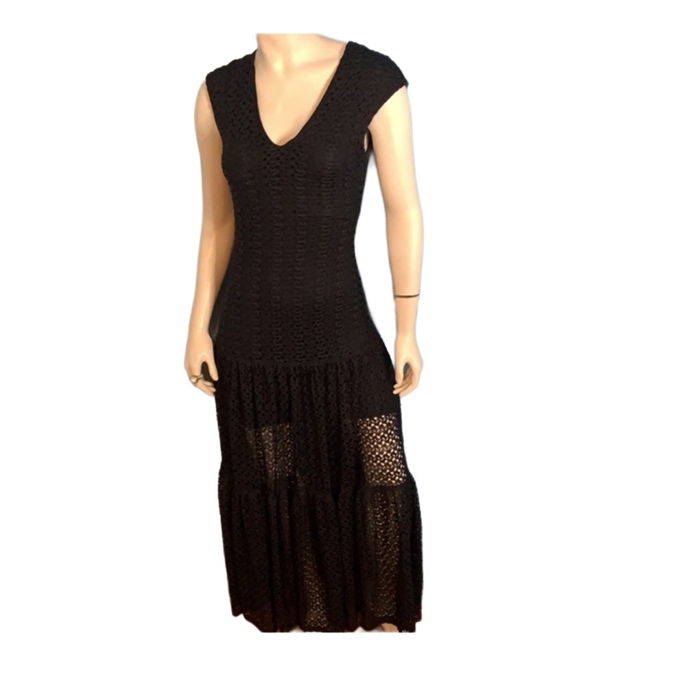Olivaceous Black Crochet Maxi Dress. Size Small. Heavy fabric